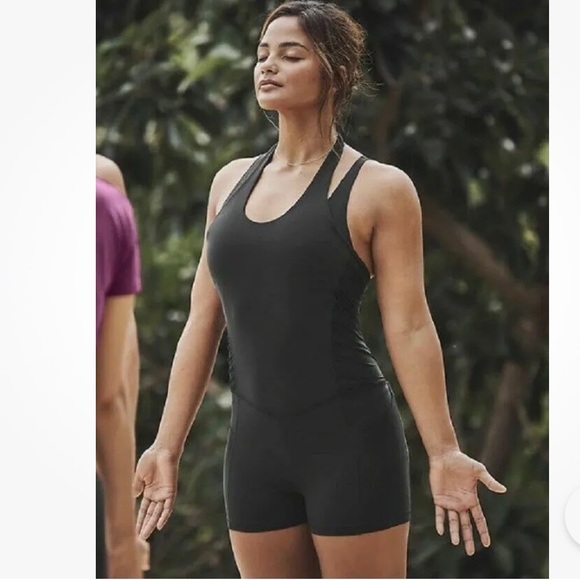 Athleta Mesh Me Up Bodysuit Black L Yoga Fitness Romper 566566 Large Gym Active - Picture 3 of 15